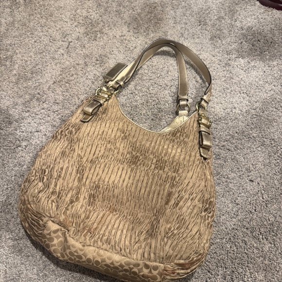 Coach Madison pleated gold metallic hobo shoulder purse - Picture 5 of 6